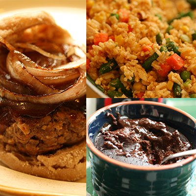 BBQ burger, Chicken Fried Rice, and Chocolate Lava cake